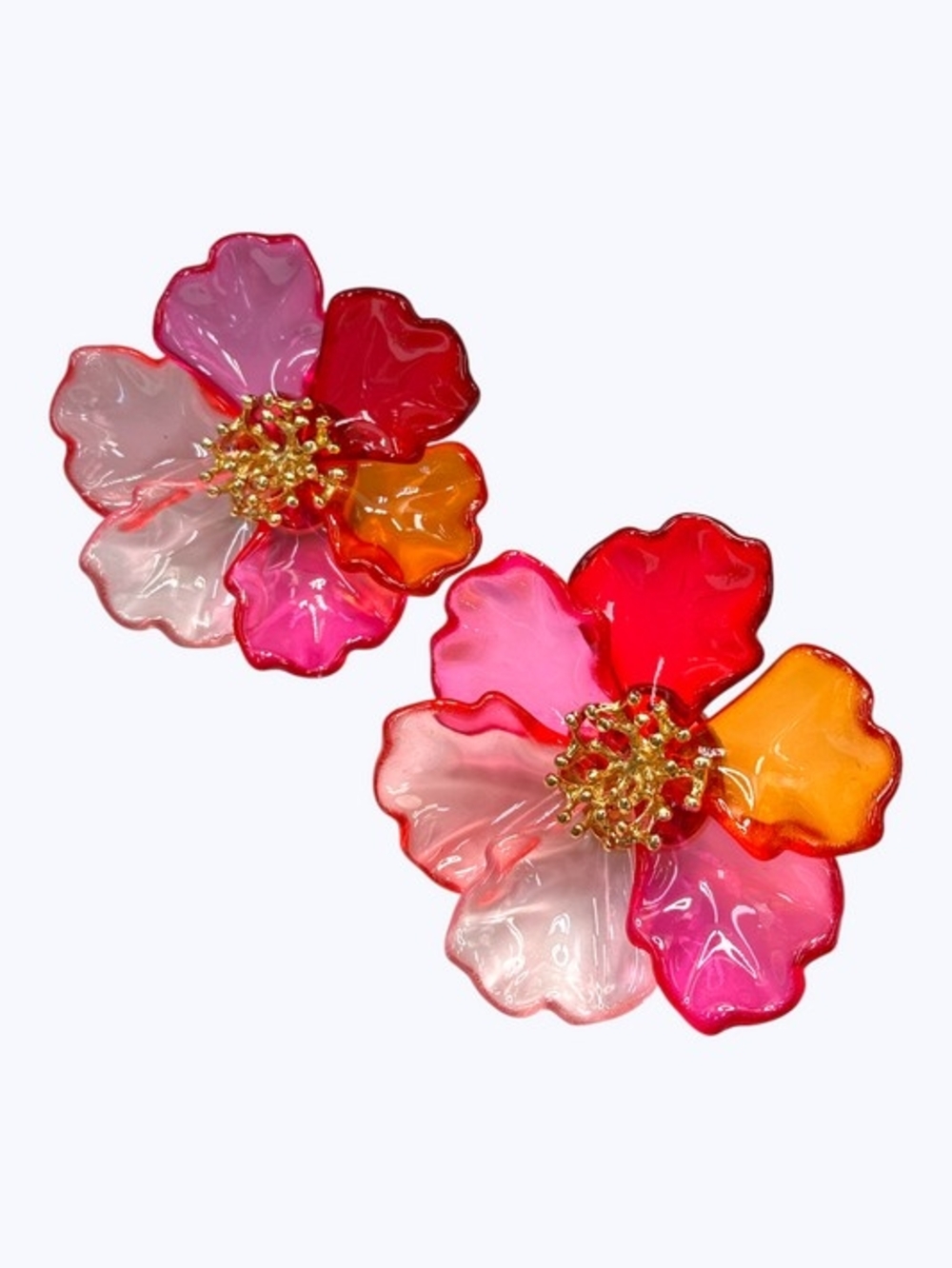 Large Floral Statement Earrings - Multi Pink & Orange Flower Design